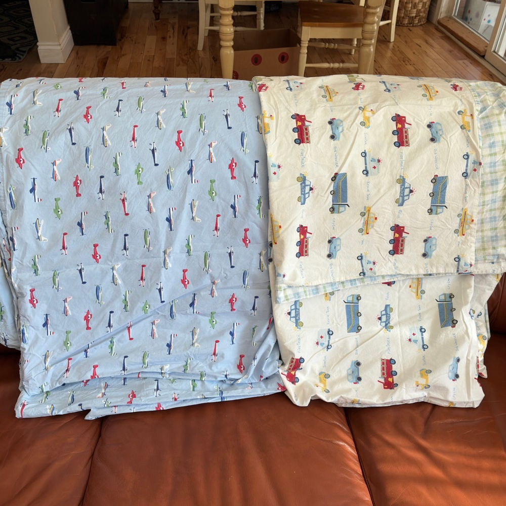 Pottery Barn Kids Twin Duvet Covers (Set of 2) 100% Cotton Airplane & Vehicle Pr